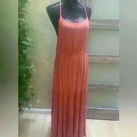 UmGee Boho Rust Color Tiered Maxi Dress Size L - Picture 5 of 6